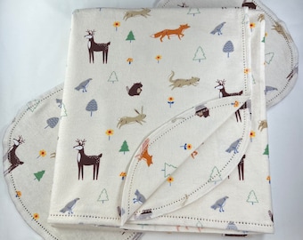 Woodland Animals Flannel Baby Blanket & Burp Cloth Set, 36x40
