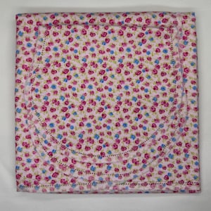 Baby Pink polka dot, ditzy pink grey wild flower hemstitch double sided flannel baby blanket & burp cloth, size 36x40. Kits avail. Polka dot
