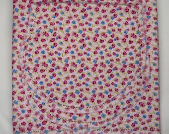 Baby Pink polka dot, ditzy pink grey wild flower hemstitch double sided flannel baby blanket & burp cloth, size 36x40. Kits avail. Polka dot