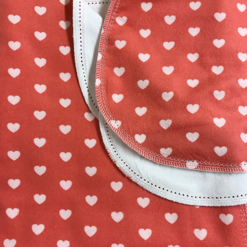 receiving size 36x40 double sided flannel Perfect swaddle. Hearts hemstitch flannel baby blanket and burp cloth