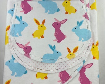 Bunny Rabbit Flannel Baby Blanket & Burp Cloth Set, 36x40