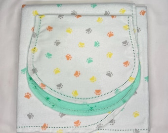 Elephant Flannel Baby Blanket & Burp Cloth Set, Hemstitch Safari, Double Sided (36x40)