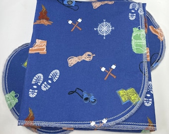 Camping Flannel Baby Blanket and Burp Cloth Set, Hemstitched Swaddle