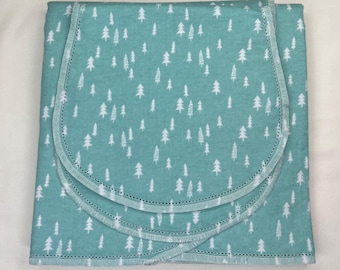 Pine Tree hemstitch double sided Flannel Baby Blanket and burp cloth set.