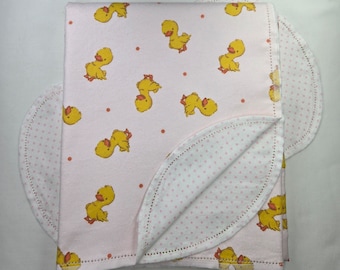 Yellow Duck Flannel Baby Blanket & Burp Cloth Set, Hemstitch Swaddle (36x40)