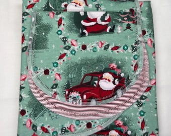 Christmas Flannel Baby Blanket and Burp Cloth Set, Red White Santa Star Hemstitch, 36x40