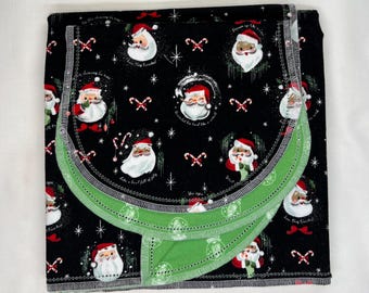 Santa Flannel Baby Blanket & Burp Cloth Set, Double Sided Hemstitch (36x40)