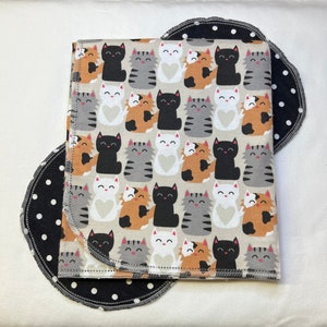 Flannel baby blanket Kitty Cat play time hemstitched flannel baby blanket and burp cloth, double sided receiving size 36x40. Kits available