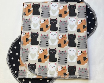 Flannel baby blanket Kitty Cat play time hemstitched flannel baby blanket and burp cloth, double sided receiving size 36x40. Kits available