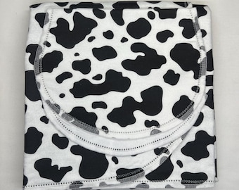 Cow Print Flannel Baby Blanket and Burp Cloth Set, Hemstitch Edge