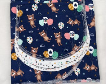 Bear and Balloon Flannel Baby Blanket & Burp Cloth Set, Navy Blue