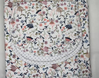 Vintage floral pink yellow hemstitch, double sided flannel baby blanket & burp cloth, receiving size 36x40. Perfect swaddle. Kits avail.