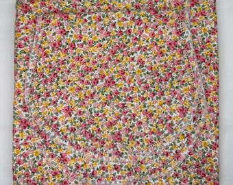 Baby Pink polka dot, ditzy pink grey wild flower hemstitch double sided flannel baby blanket & burp cloth, size 36x40. Kits avail. Polka dot