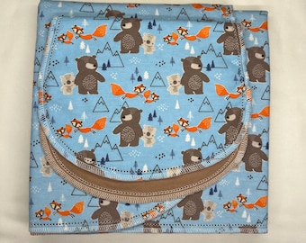 Bear Fox Flannel Baby Blanket with Burp Cloth, Hemstitch Blanket (36x40)