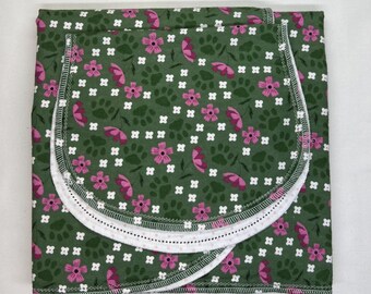 Flower Puppy Paw Print Flannel Baby Blanket & Burp Cloth Set (36x40)