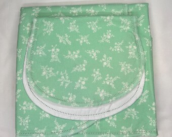 Hemstitch Flannel Baby Blanket and Burp Cloth Set, Snowflake Print