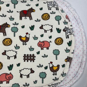 Farm Animals pig, cow, hemstitched flannel baby blanket and burp cloth, double sided flannel, size 36x40. Perfect swaddle. Kits avail image 3