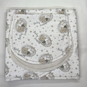 Bear fox, squirrel, bear, deer, bird hemstitch flannel baby blanket and burp cloth, double sided, 36x40. kits avail.