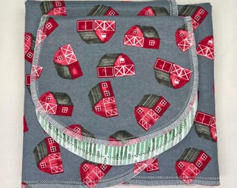 Harvest farm & barn hemstitch flannel baby blanket and burp cloth, double sided receiving size 36x40. Perfect swaddle. Kits avail.