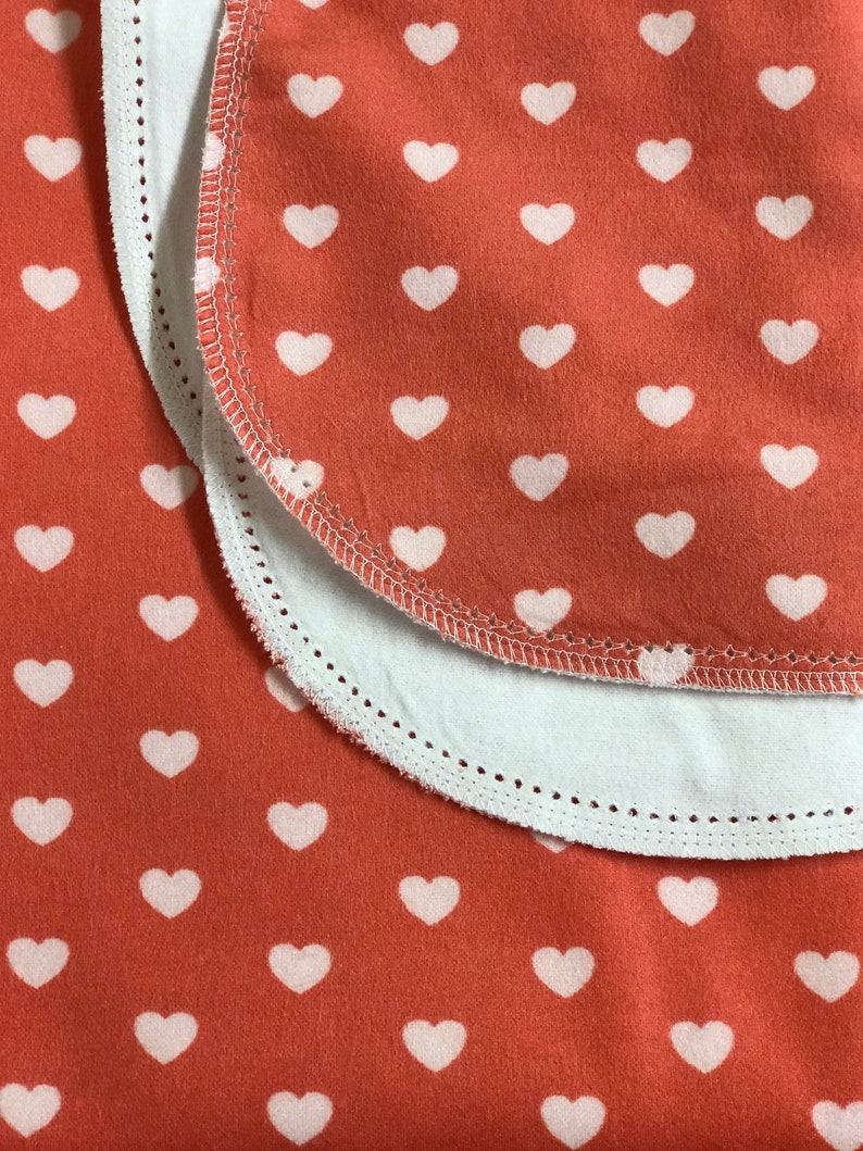 receiving size 36x40 double sided flannel Perfect swaddle. Hearts hemstitch flannel baby blanket and burp cloth