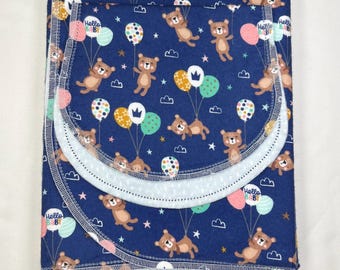 Bear and Balloon Flannel Baby Blanket & Burp Cloth Set, Navy Blue