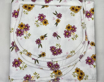 Floral Flannel Baby Blanket & Burp Cloth, Pink Mauve Hemstitch (36x40)