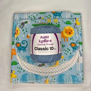 Safari Animals Flannel Baby Blanket & Burp Cloth Set, Hemstitch Swaddle (36x40) kit:blue yarn
