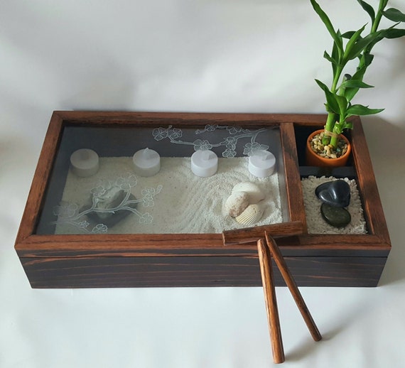 Meditation Decoration Japanese Zen Garden Home Office Bonsai Zen Garden  Decor Zen Gifts for Women Man Friends Tabletop Buddha Rock Sand -   Denmark