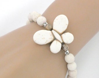 Butterfly Bracelet,  Lava Bead Bracelet,  White Bead Bracelet, Aromatherapy Bracelet,  Aromatherapy Lava Bead Bracelet