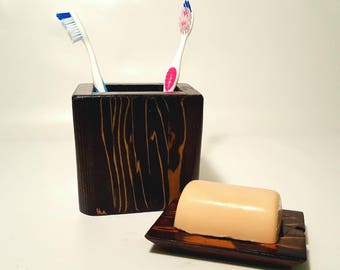 Toothbrush Holder, Wooden Toothbrush Holder, Toothbrush Caddy, Soap Dish Set, Toothpaste Holder,  Toothbrush Set, Toothbrush and Soap Dish