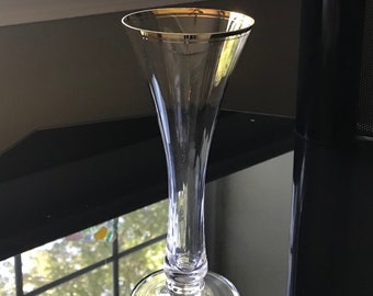 Gold Rim Vase Mikasa Jamestown trumpet Vase featuring panel glass w/ double gold band rim Mikasa crystal bud vase Mother's Day gift for her