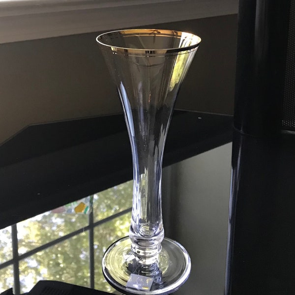 Gold Rim Vase Mikasa Jamestown trumpet Vase featuring panel glass w/ double gold band rim Mikasa crystal bud vase Mother's Day gift for her