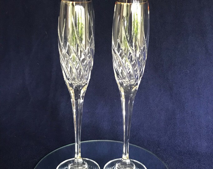 Mikasa Crystal Wedding Flutes Gold Rim Preview Gold Rim Fluted Etsy