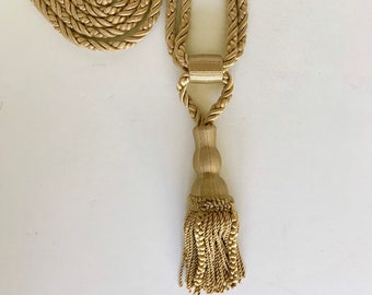 Vintage Antique Gold Rope Curtain Tieback with Tassel - 57 Inch