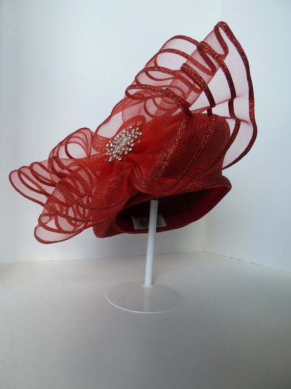 Bellini Red Bow Church Hat/Vintage Bellini Church