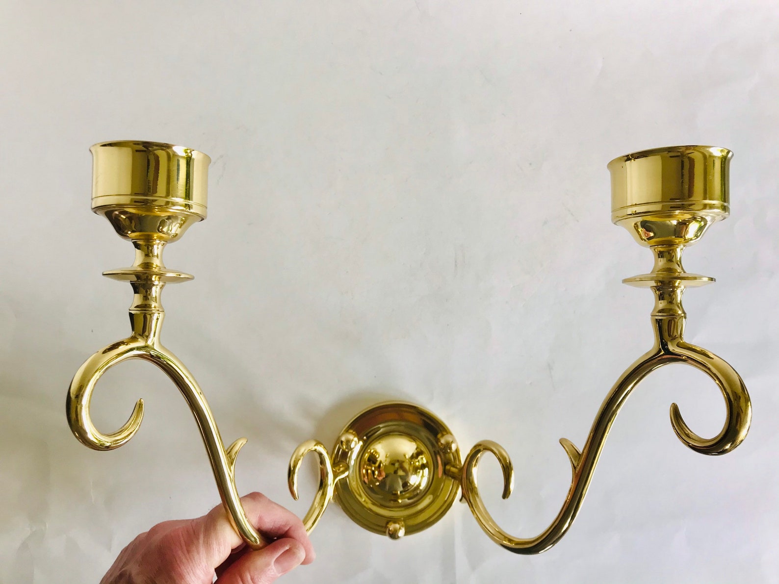 Vintage Polished Brass Twoarm Candle Holder Sconce Wall Mount Etsy
