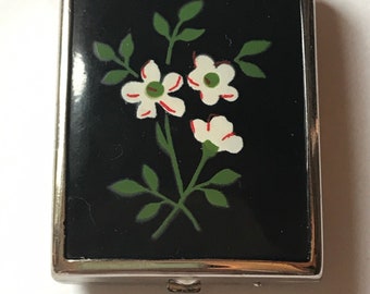 Volupte Enamel Compact w Dogwood flowers Vintage Volupte Powder and rouge Floral Powder and rouge Mother's Day Gift for her FULL condition