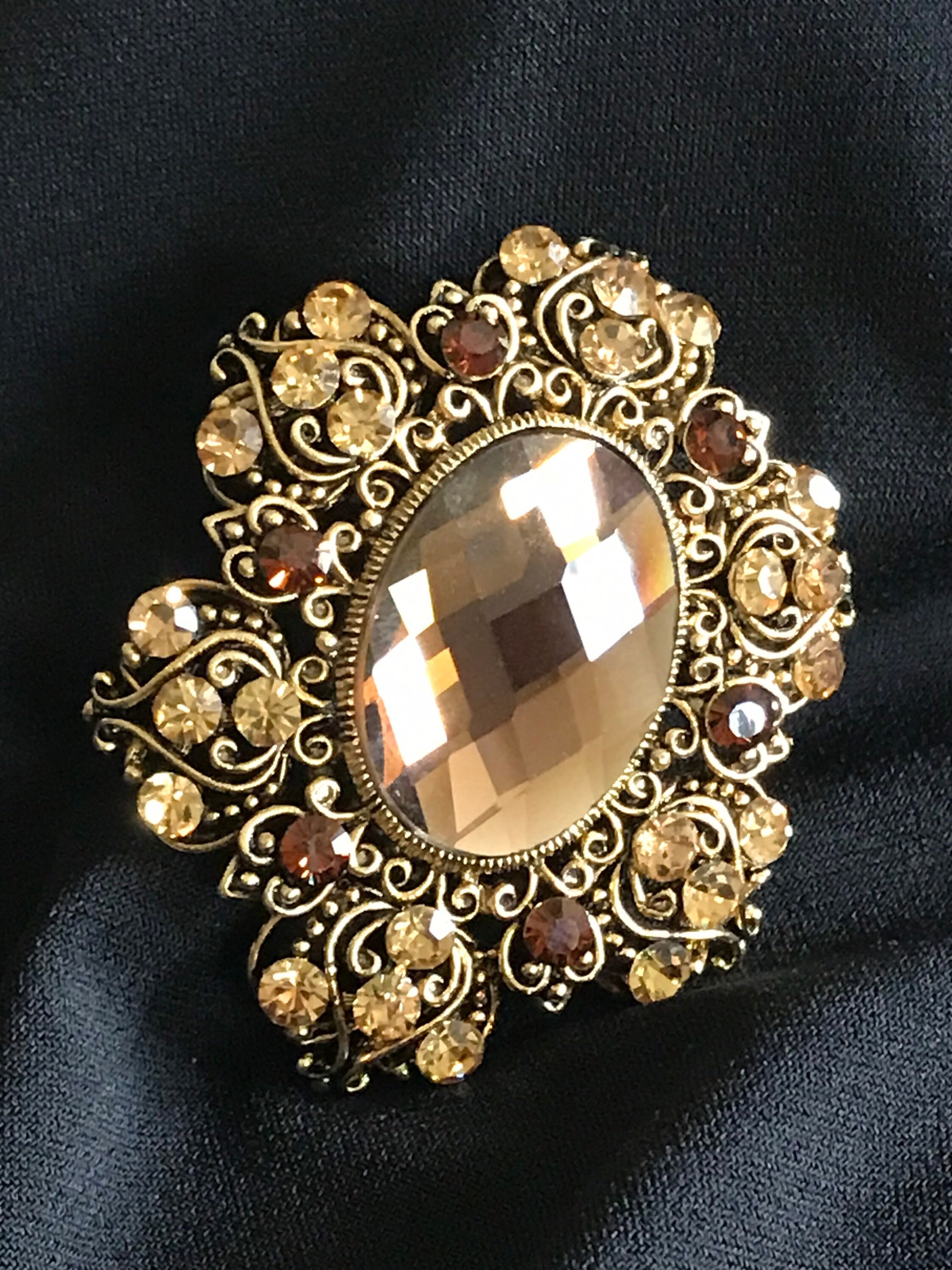 Vintage Gold tone Amber Brooch pin with Necklace Bale/Faceted Etsy