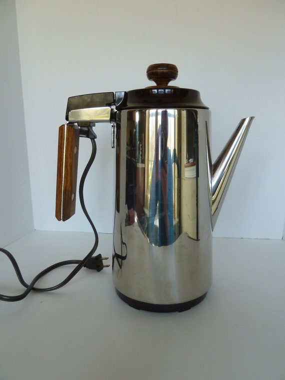 Vintage West Bend Percolator 10 cup Electric Coffee Pot/Wood Etsy