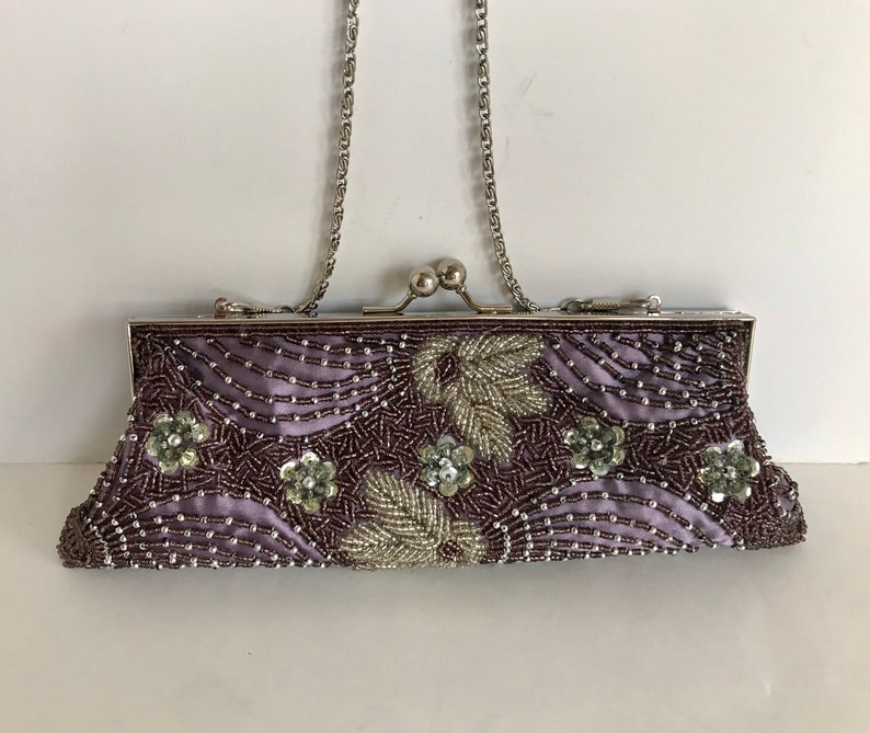 Vintage Purple beaded Evening Bag with hideaway silver tone | Etsy