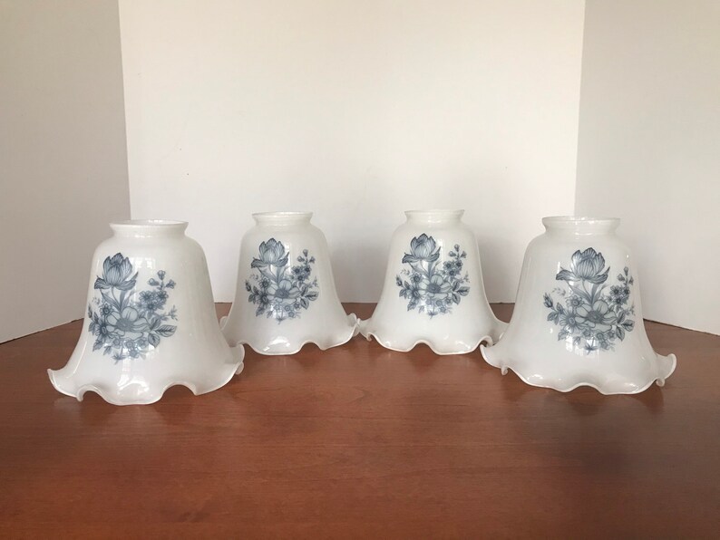 Vintage Milk Glass Ceiling Fan light Shades/ White with Blue | Etsy