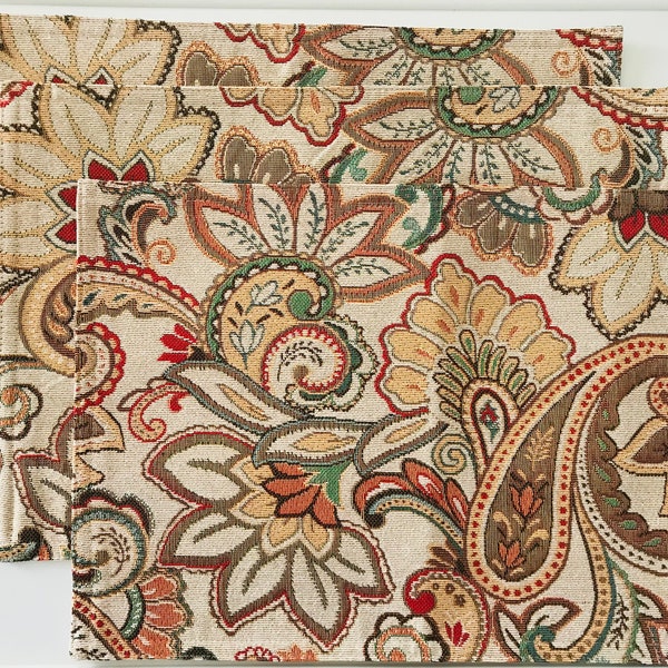 Better Homes Paisley Placemat Set of 2 or single tapestry-look rectangle Placemats on Creamy Paisley background orange red green blue