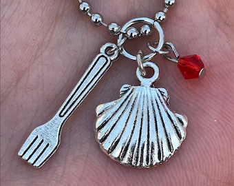 Mermaid - Ariel Inspired Fork/Dinglehopper and Shell Charm Necklace