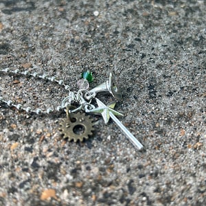 Wicked - Elphaba and Glinda Inspired Witches Hat, Wand and Gear Charm Necklace