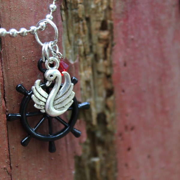 Captain Swan - Once Upon A Time Inspired Ship’s Wheel and Swan Charm Necklace