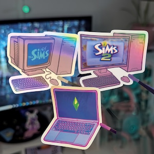 Coffret Les Sims Nostalgie | Original Sims, Les Sims 2, Les Sims 3 / 4 | Autocollant en vinyle découpé fait main pour ordinateur portable de bureau ancien PC des années 2000 pour les jeux de l'an 2000
