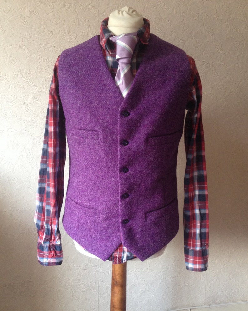 Harris Tweed waistcoat Purple Handmade man suit vest Tweed | Etsy