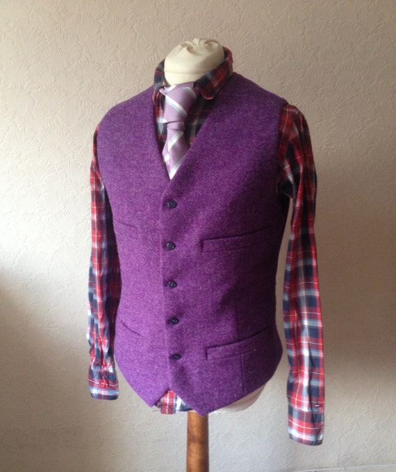 Harris Tweed waistcoat Purple Handmade man suit vest Tweed | Etsy