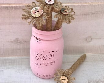 Twine Wrapped Flower Pen, Wedding Guest Book Pen, Decorative Pen, Twine Flower Pen, Wedding Pen, Wooden Button Twine Pen, Shabby Chic Pen