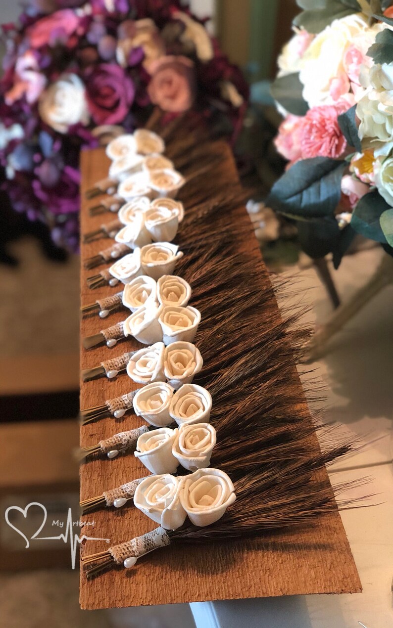 Brown and Ivory Boutonniere Wheat Boutonniere Country Boutonniere Sola Flower Boutonniere Rustic Wheat /& Sola Boutonniere